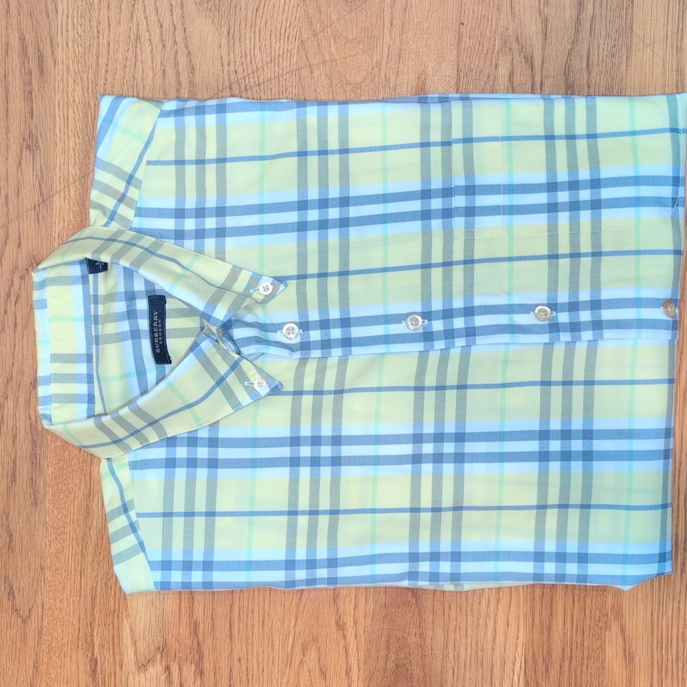 Burberry Yellow and Gray Plaid Casual Shirt